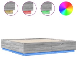 vidaXL Estructura cama con luces LED madera gris Sonoma 180x200 cm