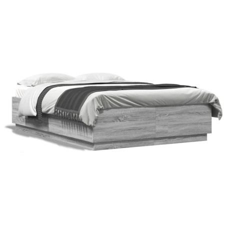 vidaXL Estructura de cama madera de ingeniería gris Sonoma 150x200 cm