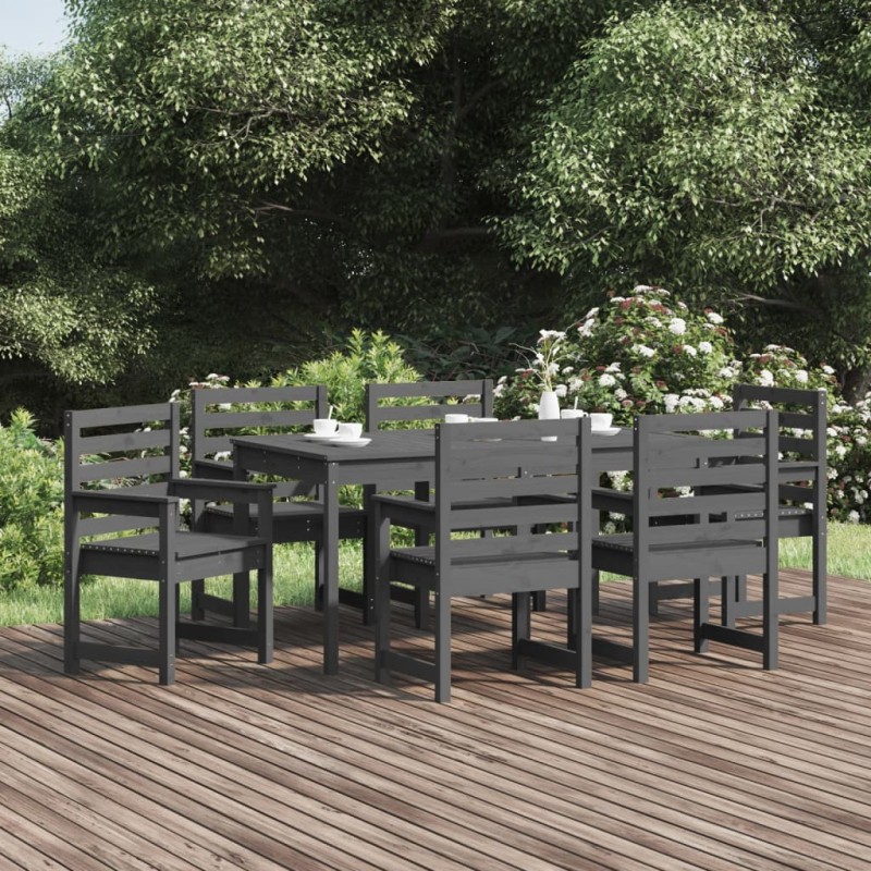 vidaXL Juego de comedor de jardín 7 piezas madera maciza pino gris vidaXL Juego de comedor de jardín 7 piezas madera maciza pino gris