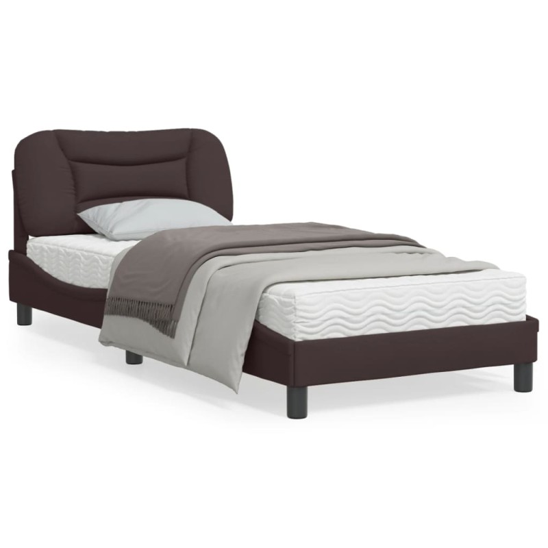 vidaXL Estructura de cama con luces LED tela marrón oscuro 90x190 cm vidaXL Estructura de cama con luces LED tela marrón oscuro 90x190 cm
