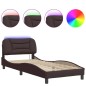 vidaXL Estructura de cama con luces LED tela marrón oscuro 90x190 cm vidaXL Estructura de cama con luces LED tela marrón oscuro 90x190 cm