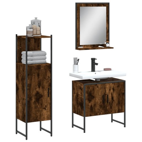 vidaXL Set de muebles baño 3 pzas madera contrachapada roble ahumado