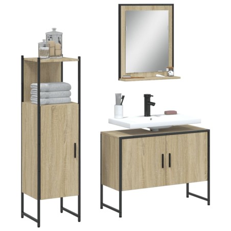 vidaXL Set de muebles de baño 3 pzas madera contrachapada roble sonoma