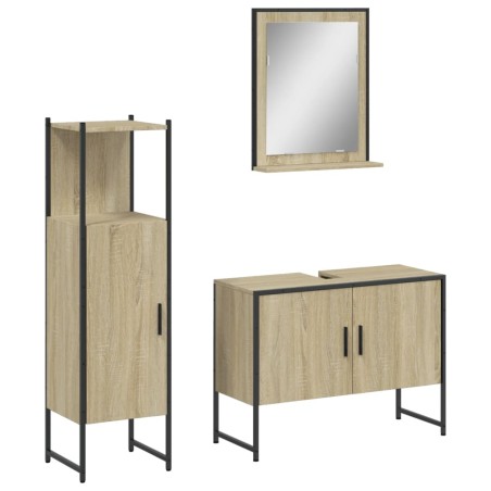 vidaXL Set de muebles de baño 3 pzas madera contrachapada roble sonoma