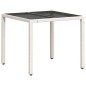 vidaXL Mesa de jardín superficie de vidrio ratán PE blanco 90x90x75 cm vidaXL Mesa de jardín superficie de vidrio ratán PE blanco 90x90x75 cm