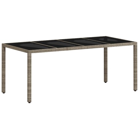 vidaXL Mesa de jardín superficie de vidrio ratán PE gris 190x90x75 cm
