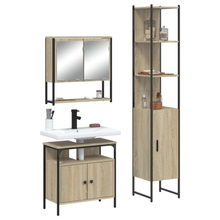 vidaXL Set de muebles de baño 3 pzas madera contrachapada roble Sonoma