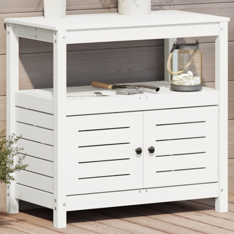vidaXL Mesa plantación con estantes madera pino blanco 82,5x45x81 cm vidaXL Mesa plantación con estantes madera pino blanco 82,5x45x81 cm