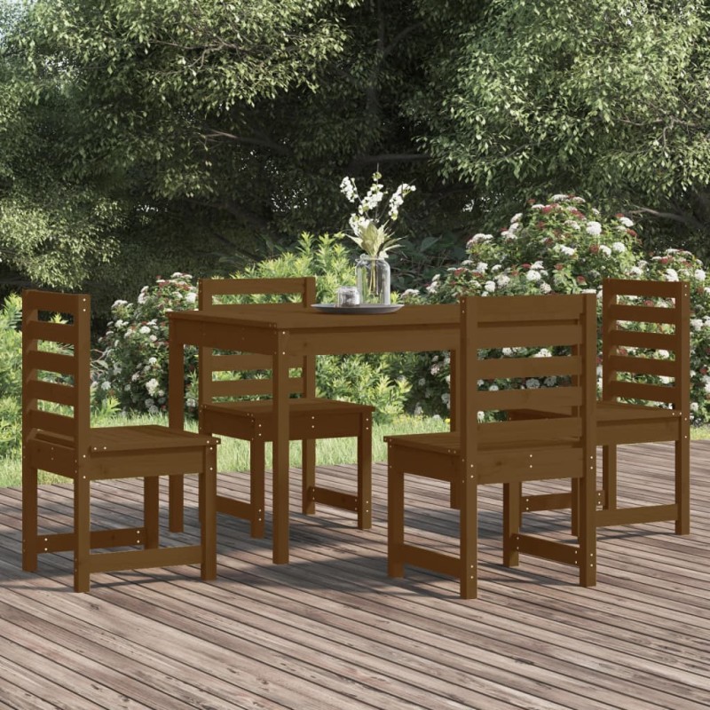 vidaXL Set de comedor de jardín 5 pzas madera maciza pino marrón miel vidaXL Set de comedor de jardín 5 pzas madera maciza pino marrón miel