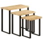 vidaXL Set de 3 mesas apilables con borde natural madera maciza mango vidaXL Set de 3 mesas apilables con borde natural madera maciza mango