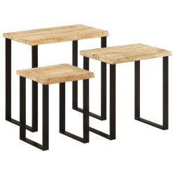 vidaXL Set de 3 mesas apilables con borde natural madera maciza mango
