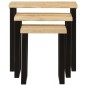 vidaXL Set de 3 mesas apilables con borde natural madera maciza mango vidaXL Set de 3 mesas apilables con borde natural madera maciza mango