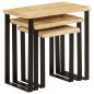 vidaXL Set de 3 mesas apilables con borde natural madera maciza mango vidaXL Set de 3 mesas apilables con borde natural madera maciza mango