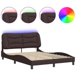 vidaXL Estructura de cama con luces LED tela marrón oscuro 140x190 cm