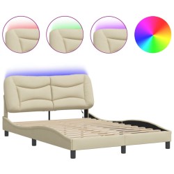 vidaXL Estructura de cama con luces LED tela crema 140x200 cm