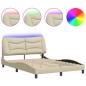 vidaXL Estructura de cama con luces LED tela crema 140x200 cm vidaXL Estructura de cama con luces LED tela crema 140x200 cm