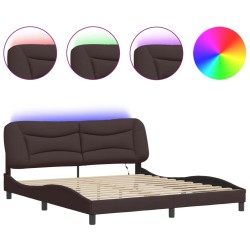 vidaXL Estructura de cama con luces LED tela marrón oscuro 180x200 cm