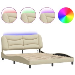 vidaXL Estructura de cama con luces LED tela crema 160x200 cm