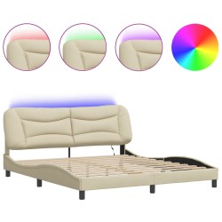 vidaXL Estructura de cama con luces LED tela crema 180x200 cm