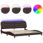 vidaXL Estructura de cama con luces LED tela marrón oscuro 200x200 cm vidaXL Estructura de cama con luces LED tela marrón oscuro 200x200 cm