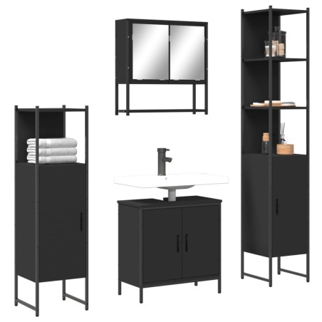 vidaXL Juego de muebles de baño 4 pzas madera contrachapada negro