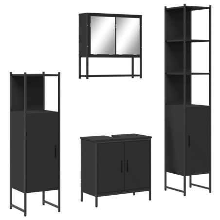 vidaXL Juego de muebles de baño 4 pzas madera contrachapada negro