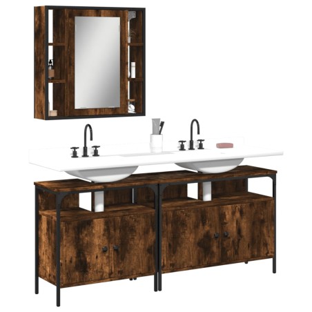 vidaXL Set de muebles baño 3 pzas madera contrachapada roble ahumado