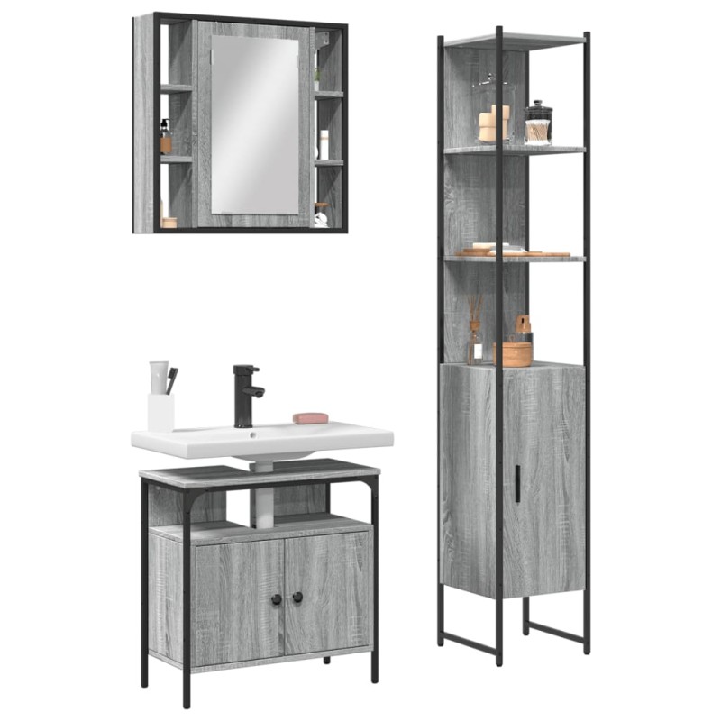 vidaXL Set de muebles de baño 3 pzas madera contrachapada gris sonoma vidaXL Set de muebles de baño 3 pzas madera contrachapada gris sonoma