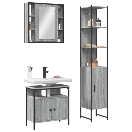 vidaXL Set de muebles de baño 3 pzas madera contrachapada gris sonoma