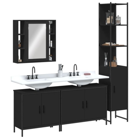 vidaXL Juego de muebles de baño 4 piezas madera de ingeniería negro