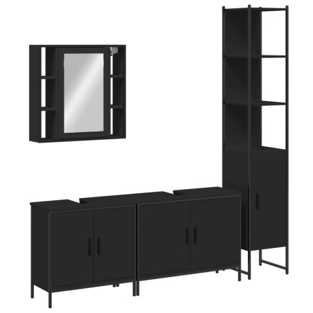 vidaXL Juego de muebles de baño 4 piezas madera de ingeniería negro