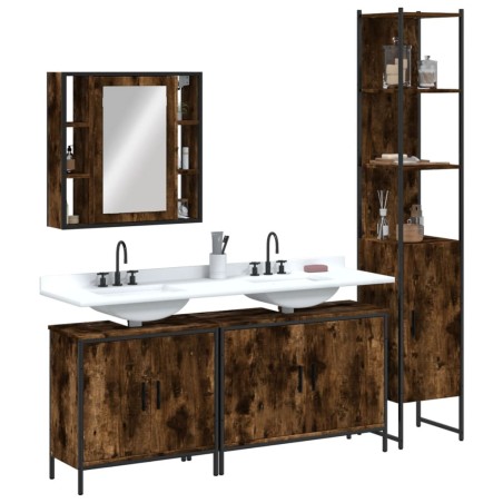 vidaXL Set de muebles de baño 4 piezas madera contrachapada roble humo