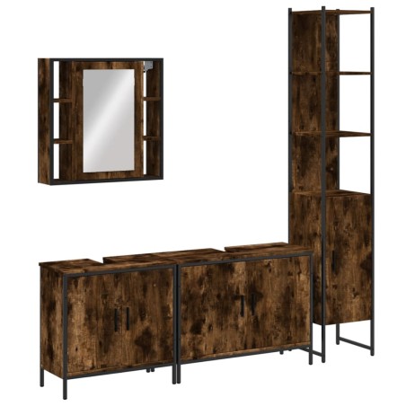 vidaXL Set de muebles de baño 4 piezas madera contrachapada roble humo