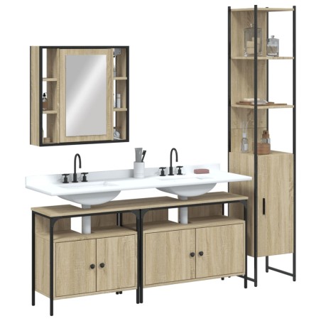 vidaXL Juego de muebles de baño 4 pzas madera ingeniería roble Sonoma