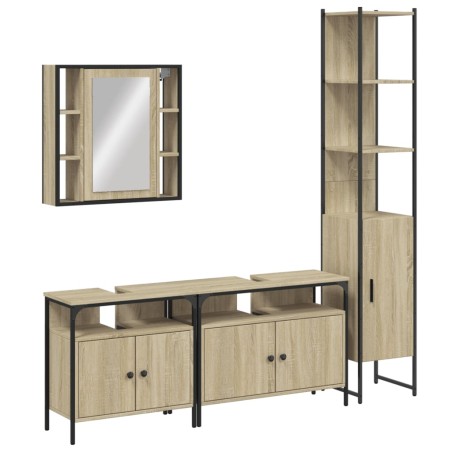 vidaXL Juego de muebles de baño 4 pzas madera ingeniería roble Sonoma