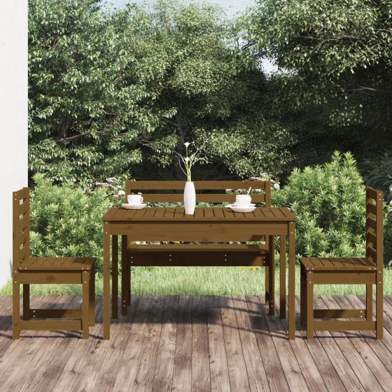 vidaXL Set de comedor de jardín 4 pzas madera maciza pino marrón miel vidaXL Set de comedor de jardín 4 pzas madera maciza pino marrón miel