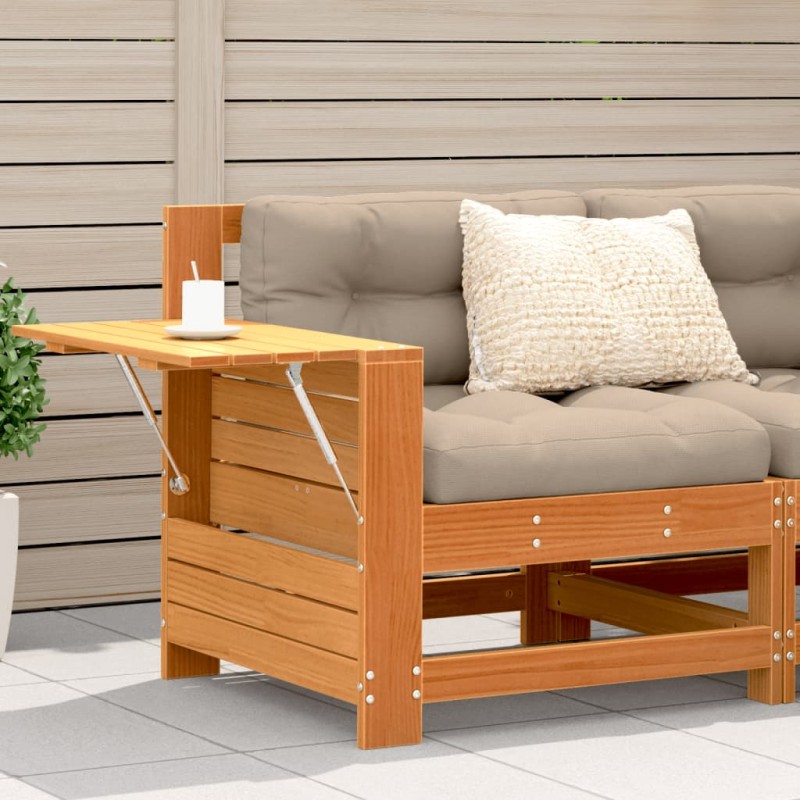 vidaXL Sofá de jardín con reposabrazo mesa auxiliar madera pino marrón vidaXL Sofá de jardín con reposabrazo mesa auxiliar madera pino marrón