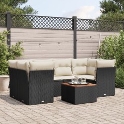 vidaXL Set de comedor de jardín 7 pzas y cojines ratán sintético negro