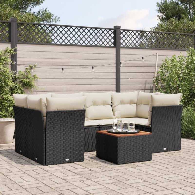 vidaXL Set de comedor de jardín 7 pzas y cojines ratán sintético negro vidaXL Set de comedor de jardín 7 pzas y cojines ratán sintético negro