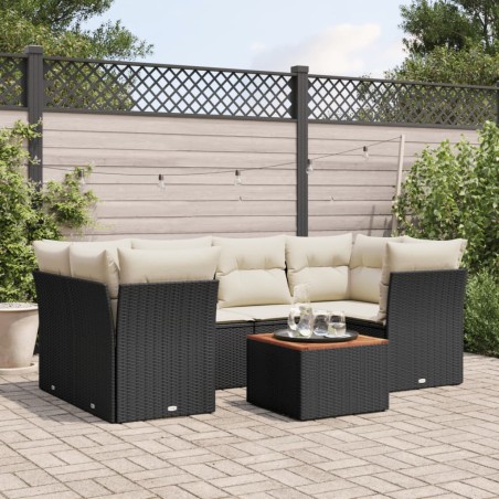 vidaXL Set de comedor de jardín 7 pzas y cojines ratán sintético negro