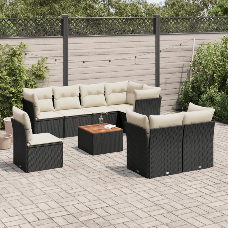 vidaXL Set de sofás de jardín 8 piezas y cojines ratán sintético negro vidaXL Set de sofás de jardín 8 piezas y cojines ratán sintético negro