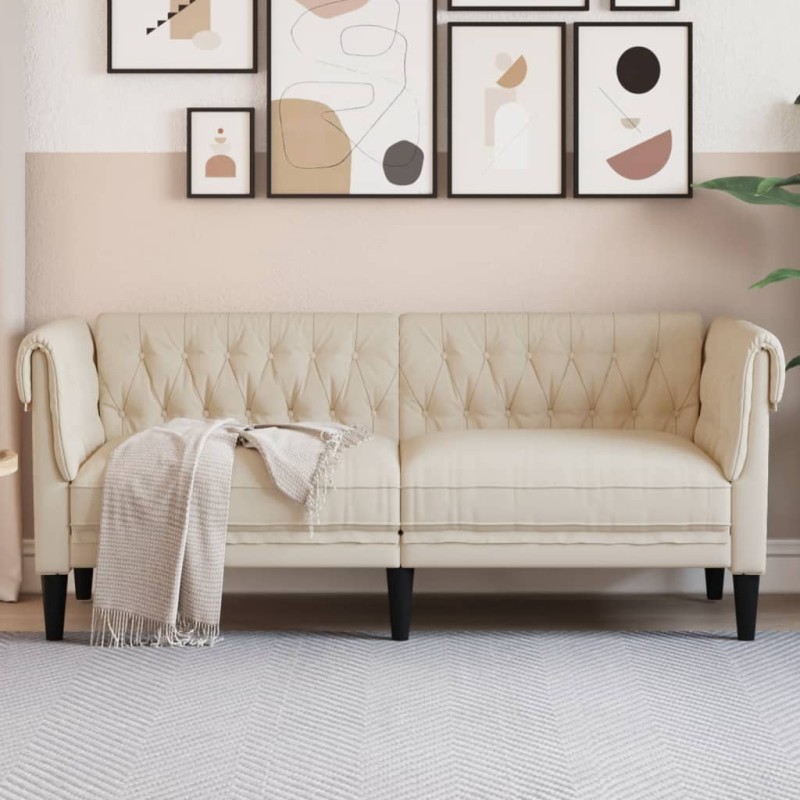 vidaXL Sofá chesterfield de 2 plazas tela crema vidaXL Sofá chesterfield de 2 plazas tela crema