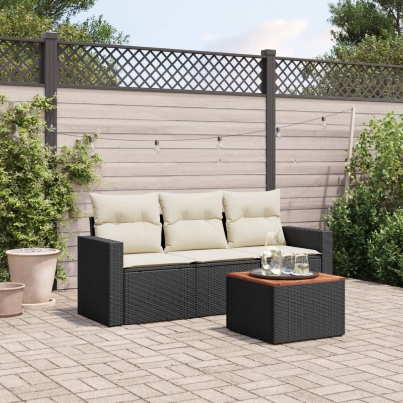 vidaXL Juego de sofás jardín 4 pzas con cojines ratán sintético negro vidaXL Juego de sofás jardín 4 pzas con cojines ratán sintético negro