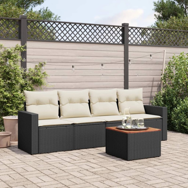 vidaXL Set de muebles de jardín 5 pzas y cojines ratán sintético negro vidaXL Set de muebles de jardín 5 pzas y cojines ratán sintético negro