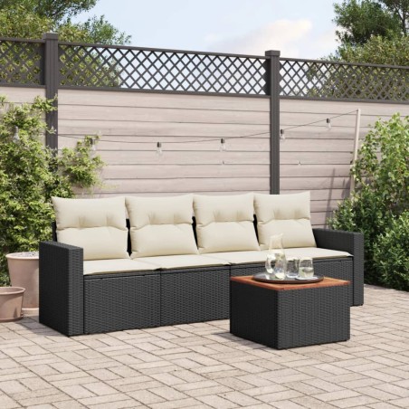 vidaXL Set de muebles de jardín 5 pzas y cojines ratán sintético negro