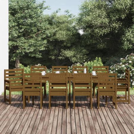 vidaXL Set de comedor de jardín 11 pzas madera maciza pino marrón miel