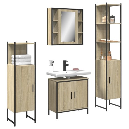 vidaXL Juego de muebles de baño 4 pzas madera ingeniería roble Sonoma
