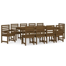 vidaXL Set de comedor de jardín 11 pzas madera maciza pino marrón miel