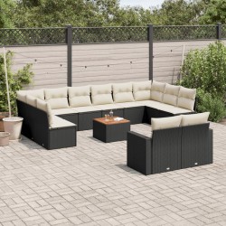 vidaXL Set de sofás de jardín y cojines 13 pzas ratán sintético negro