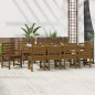 vidaXL Set de comedor de jardín 11 pzas madera maciza pino marrón miel vidaXL Set de comedor de jardín 11 pzas madera maciza pino marrón miel